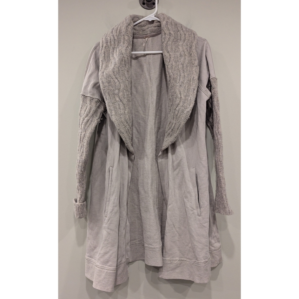 Free People Grey Cotton Open Long Cardigan Size Small